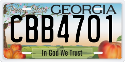 GA license plate CBB4701