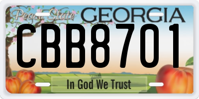 GA license plate CBB8701