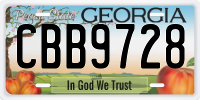 GA license plate CBB9728