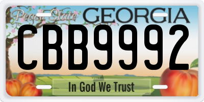 GA license plate CBB9992