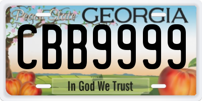 GA license plate CBB9999
