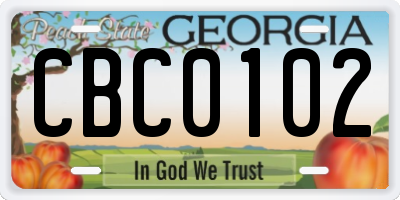 GA license plate CBC0102