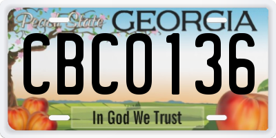 GA license plate CBC0136