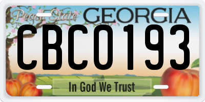 GA license plate CBC0193