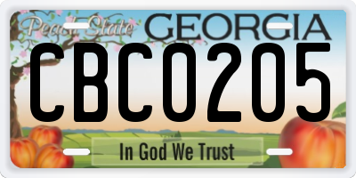 GA license plate CBC0205