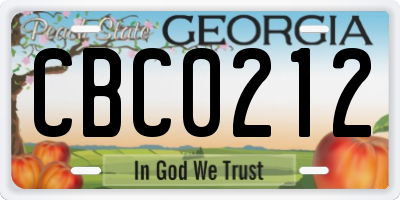 GA license plate CBC0212