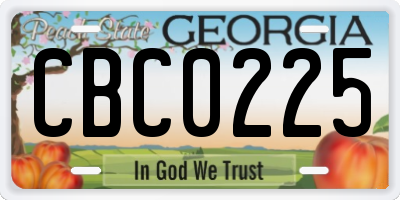 GA license plate CBC0225