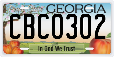 GA license plate CBC0302