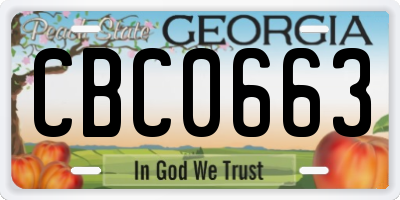 GA license plate CBC0663