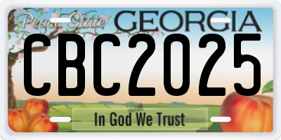 GA license plate CBC2025