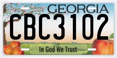 GA license plate CBC3102