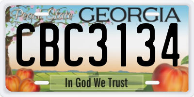 GA license plate CBC3134