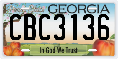 GA license plate CBC3136