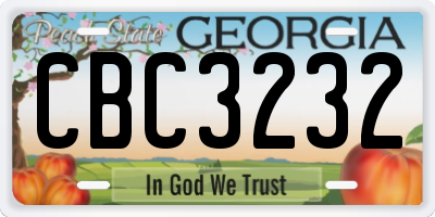 GA license plate CBC3232