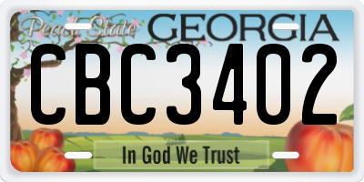 GA license plate CBC3402
