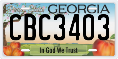 GA license plate CBC3403