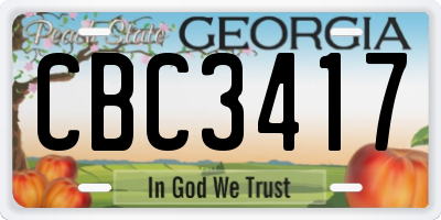 GA license plate CBC3417