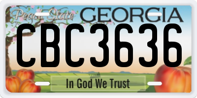 GA license plate CBC3636