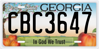 GA license plate CBC3647