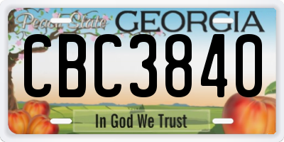 GA license plate CBC3840