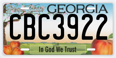 GA license plate CBC3922