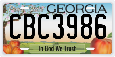 GA license plate CBC3986