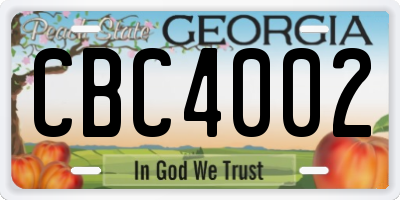 GA license plate CBC4002