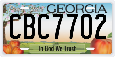 GA license plate CBC7702
