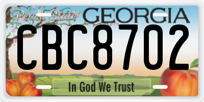 GA license plate CBC8702