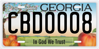 GA license plate CBD0008
