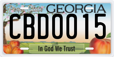 GA license plate CBD0015