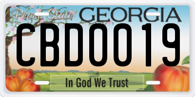 GA license plate CBD0019
