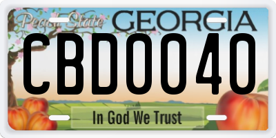 GA license plate CBD0040
