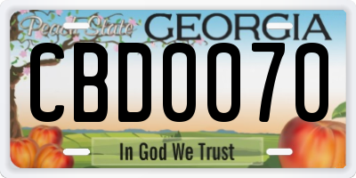 GA license plate CBD0070