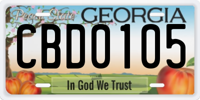 GA license plate CBD0105