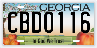 GA license plate CBD0116