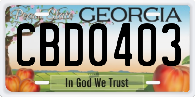 GA license plate CBD0403