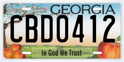 GA license plate CBD0412