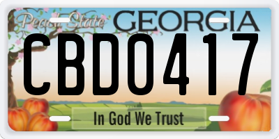 GA license plate CBD0417