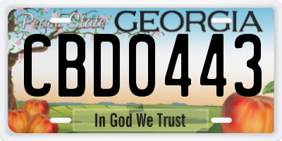 GA license plate CBD0443