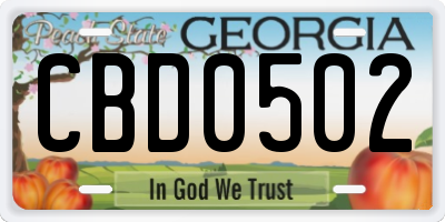 GA license plate CBD0502
