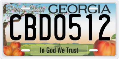 GA license plate CBD0512