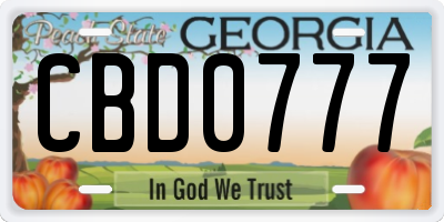 GA license plate CBD0777