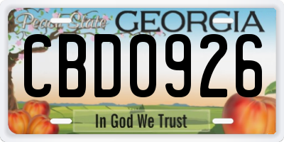 GA license plate CBD0926