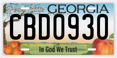 GA license plate CBD0930