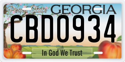 GA license plate CBD0934