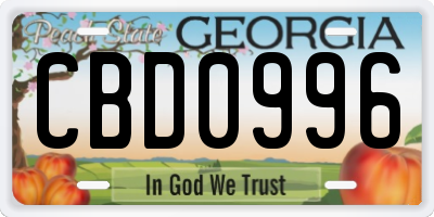 GA license plate CBD0996