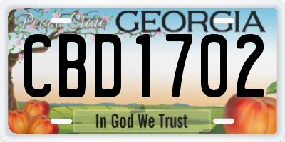 GA license plate CBD1702