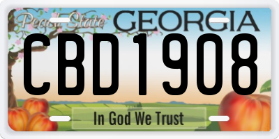 GA license plate CBD1908