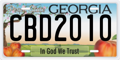 GA license plate CBD2010